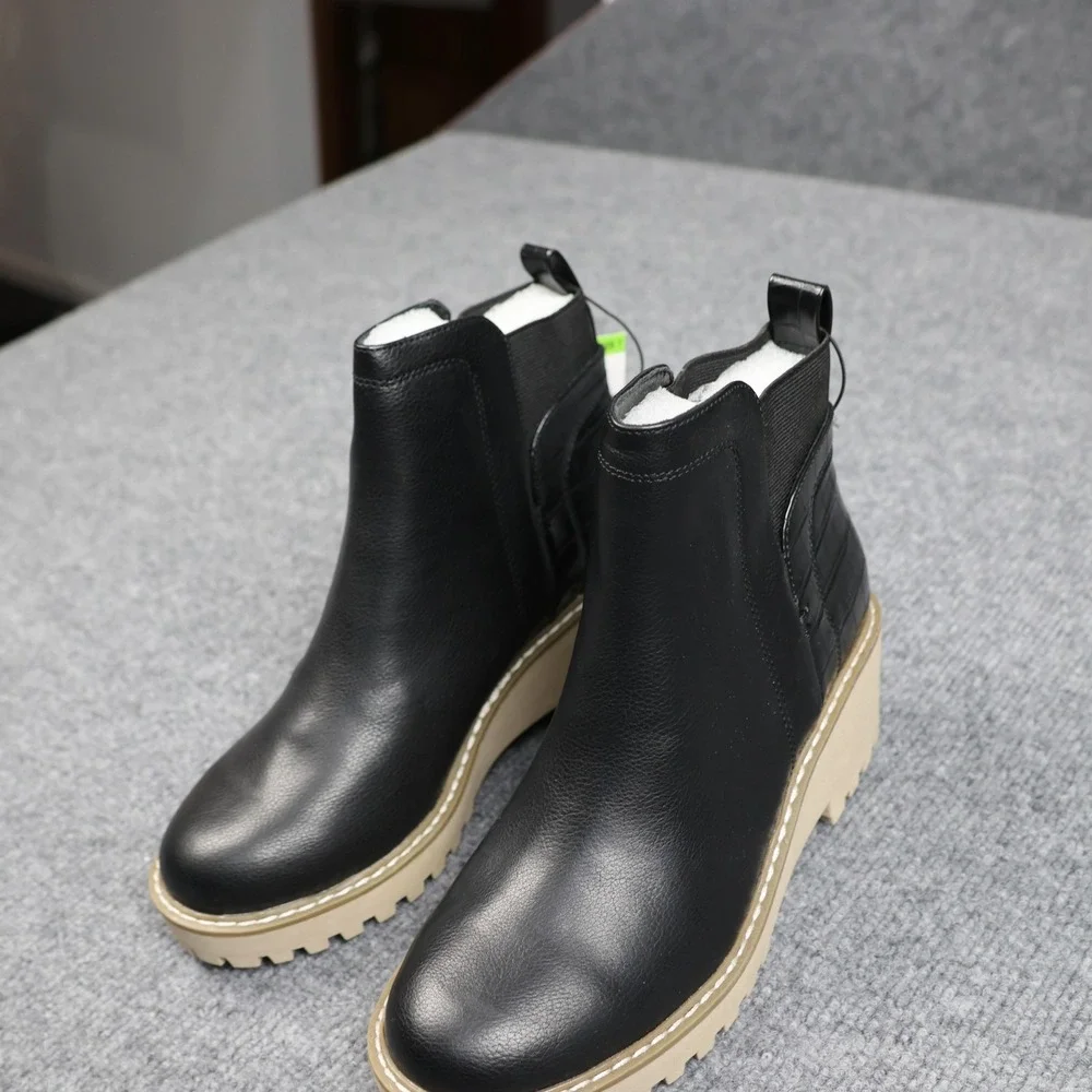 Dolce Vita Rancher Chelsea Boots Womens Size 7 Black Ankle Platform Lug‎ Sole